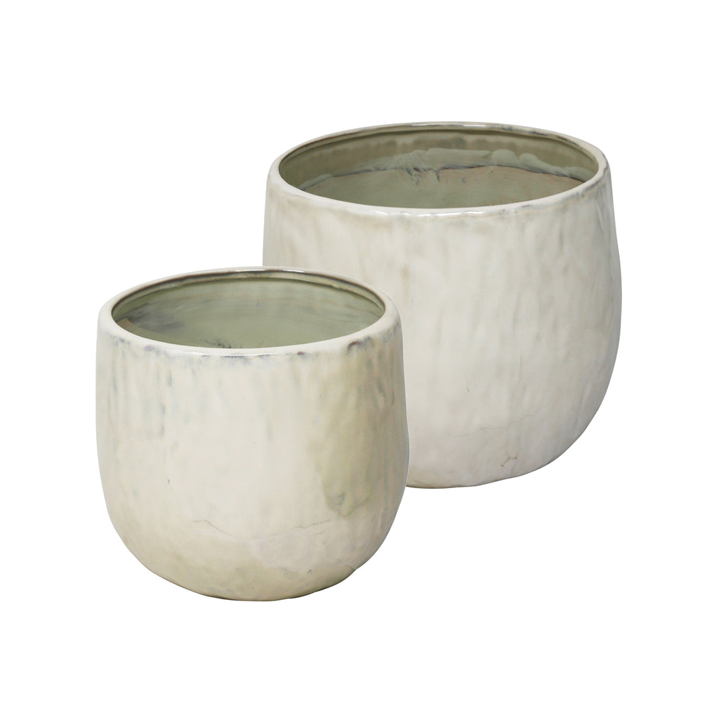 S/2 Ceramic Planters 8"/6"D, Pearl - ReeceFurniture.com
