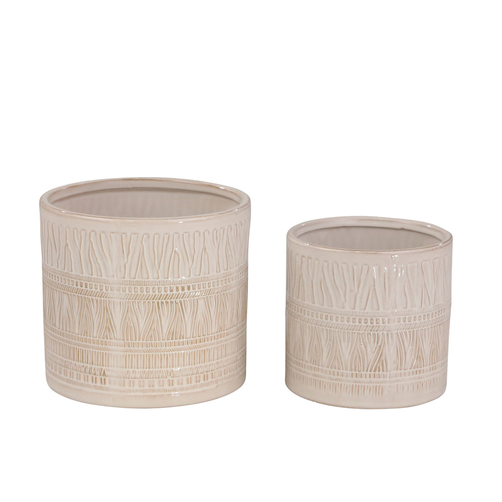 S/2 Ceramic 6"/5" Planters, White - ReeceFurniture.com