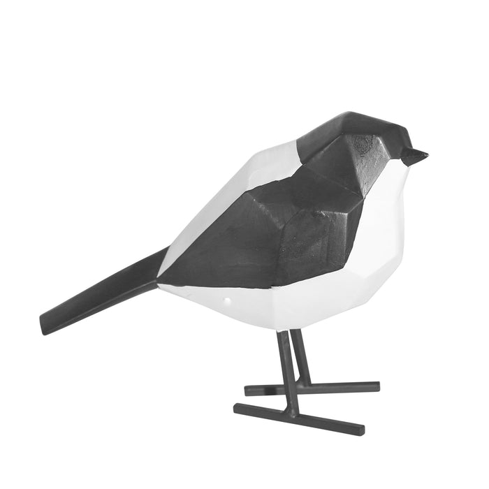 Resin 5.25" Bird W/ Metal Feet, Black & White