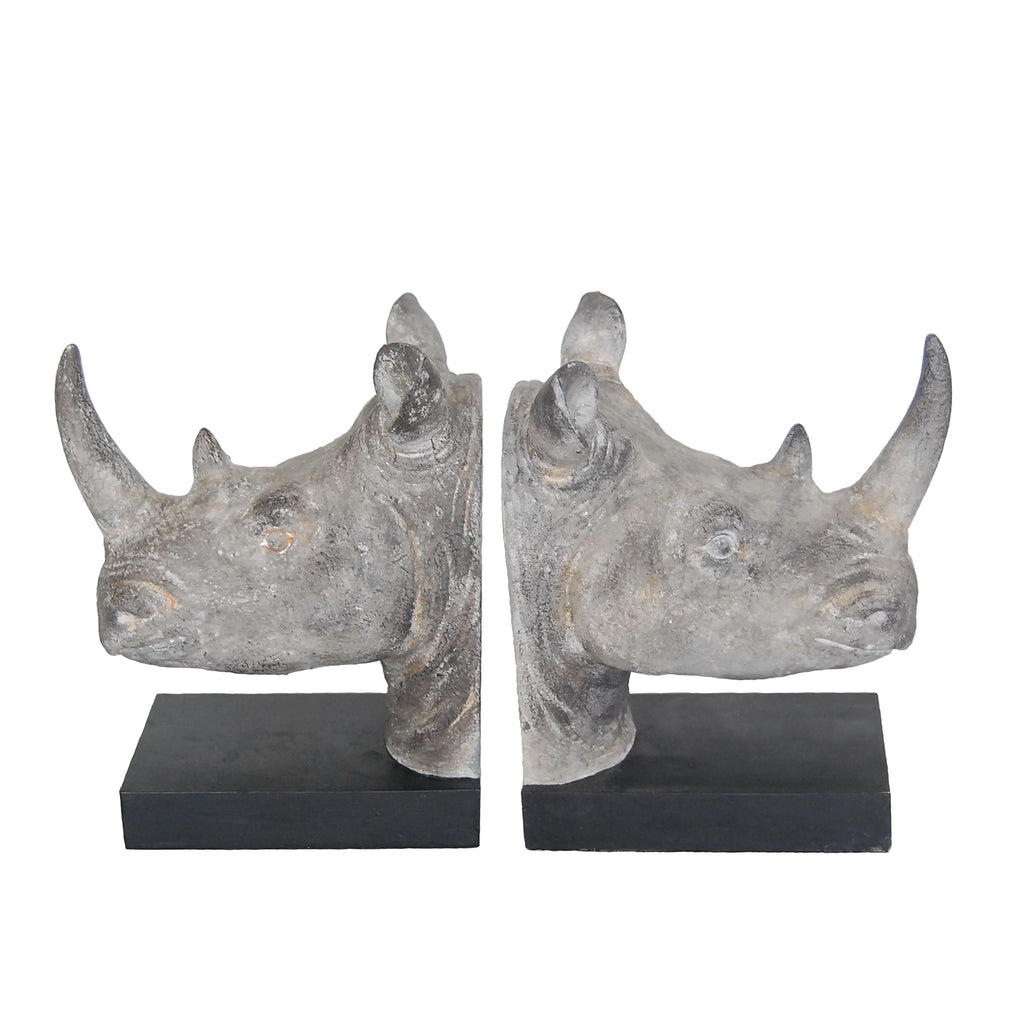 S/2 Resin Rhino Head Bookends - ReeceFurniture.com