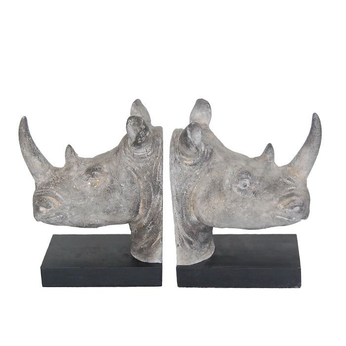 S/2 Resin Rhino Head Bookends