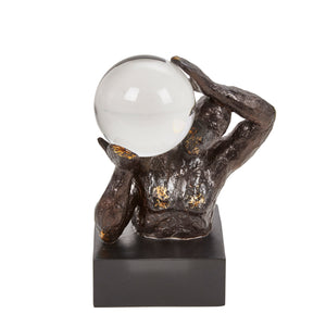 Polyresin Statue W/ Crystal Ball 11", Black - ReeceFurniture.com
