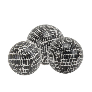 S/3 Ceramic Orbs,5/4/3" Blackcobblestone - ReeceFurniture.com