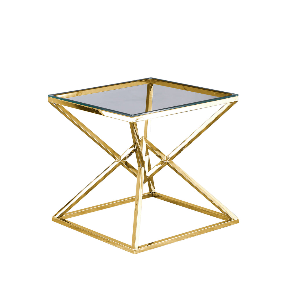Glass Top Side Table 21.75", Gold - ReeceFurniture.com
