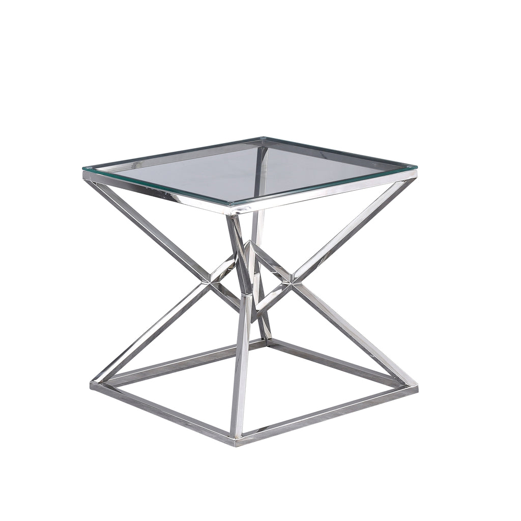 Glass Top Side Table 21.75", Silver - ReeceFurniture.com
