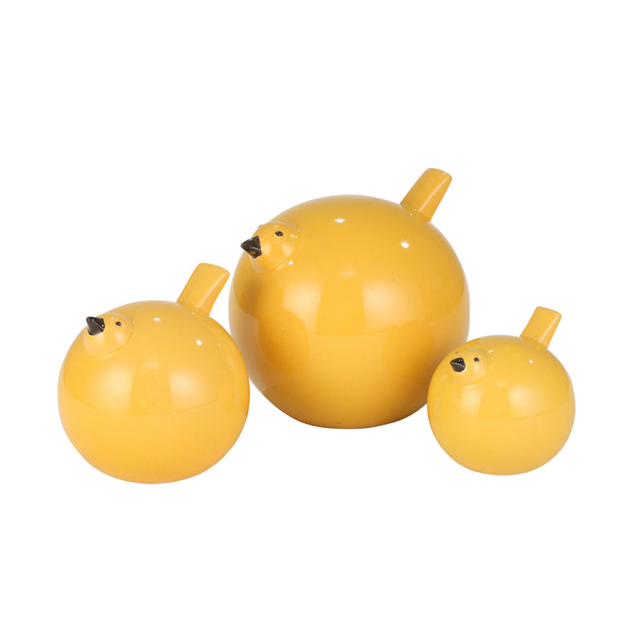 S/3 Ceramic Birds 7.5", Yellow