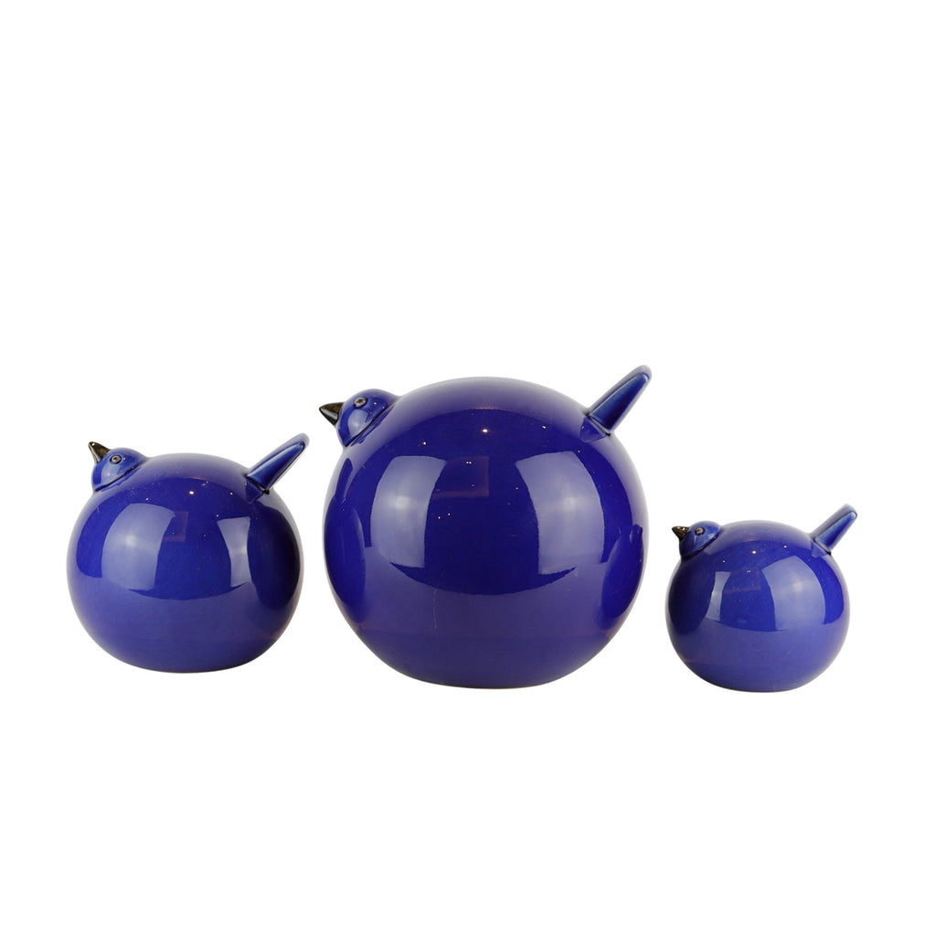S/3 Ceramic Birds 7.5", Navy - ReeceFurniture.com