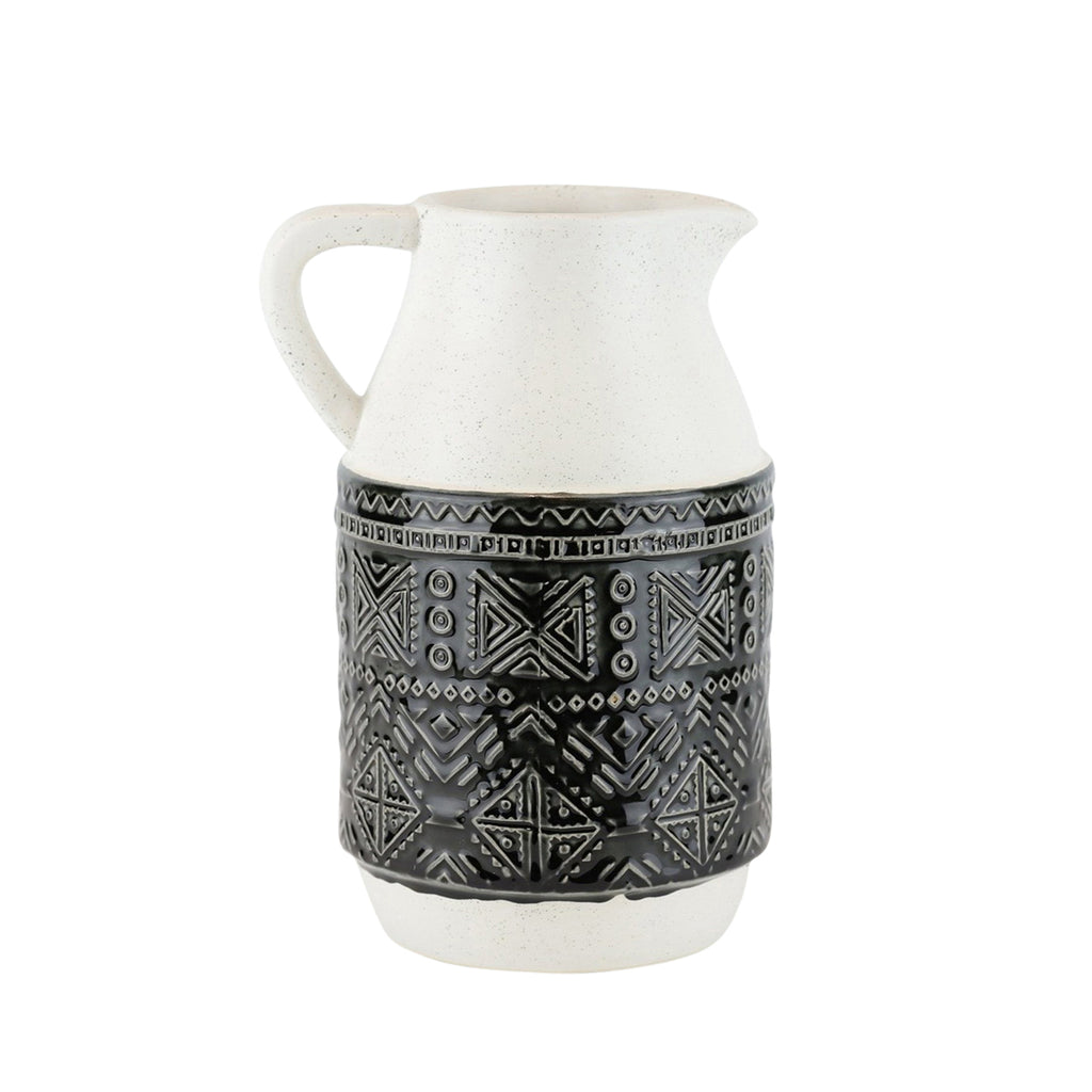 Ceramic Pitcher W/ Geometric Pattern, 9.75", Green - ReeceFurniture.com