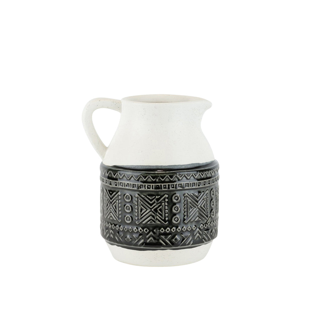 Ceramic Pitcher W Geometric Pattern, 7.5", Green - ReeceFurniture.com