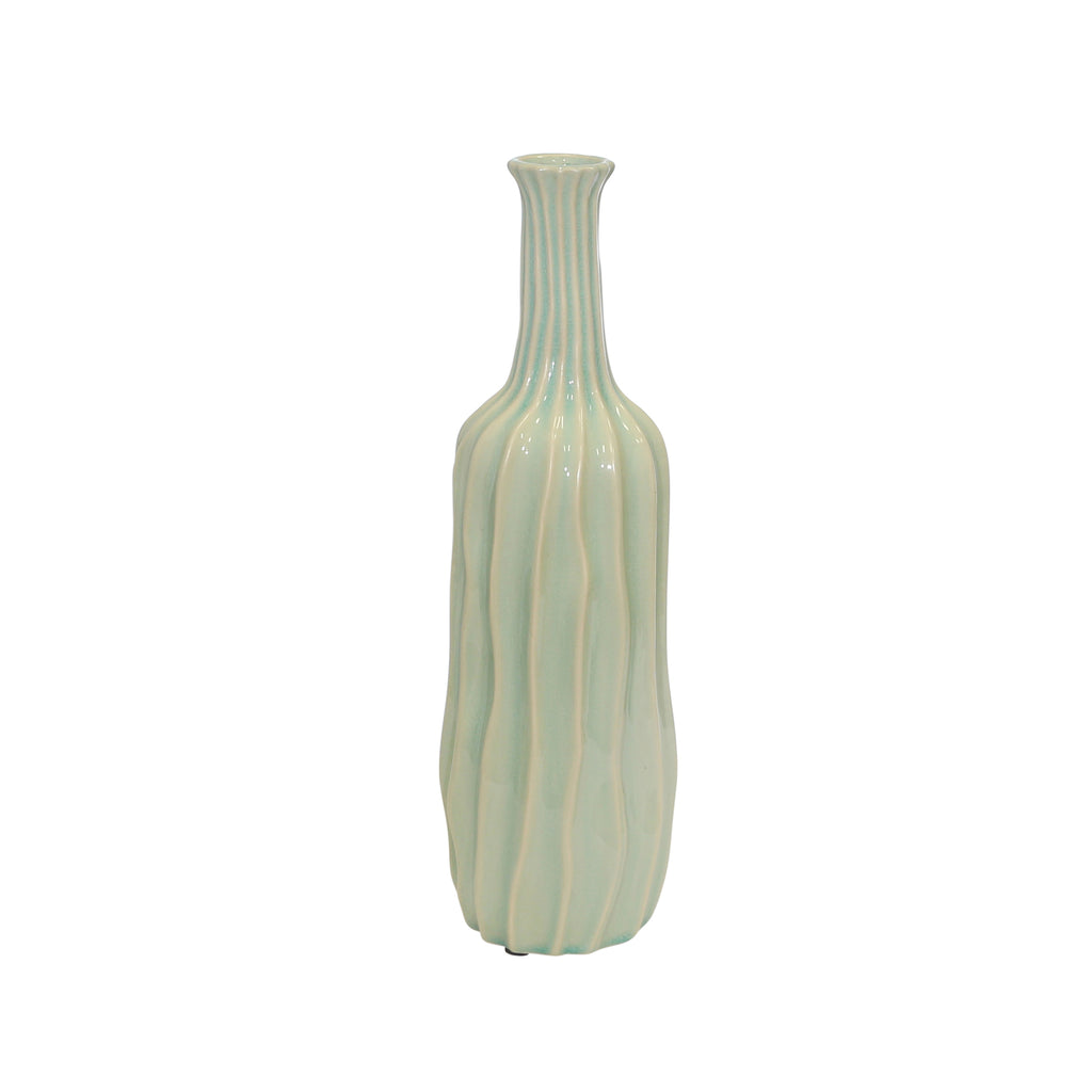 Ceramic Wave Bottle Vase, 16", Seafoam - ReeceFurniture.com