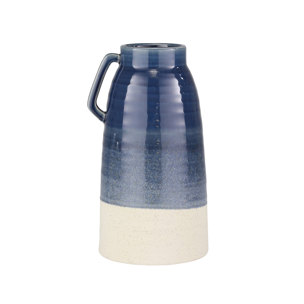 Ceramic Handled Vase, 12.75" Navy - ReeceFurniture.com