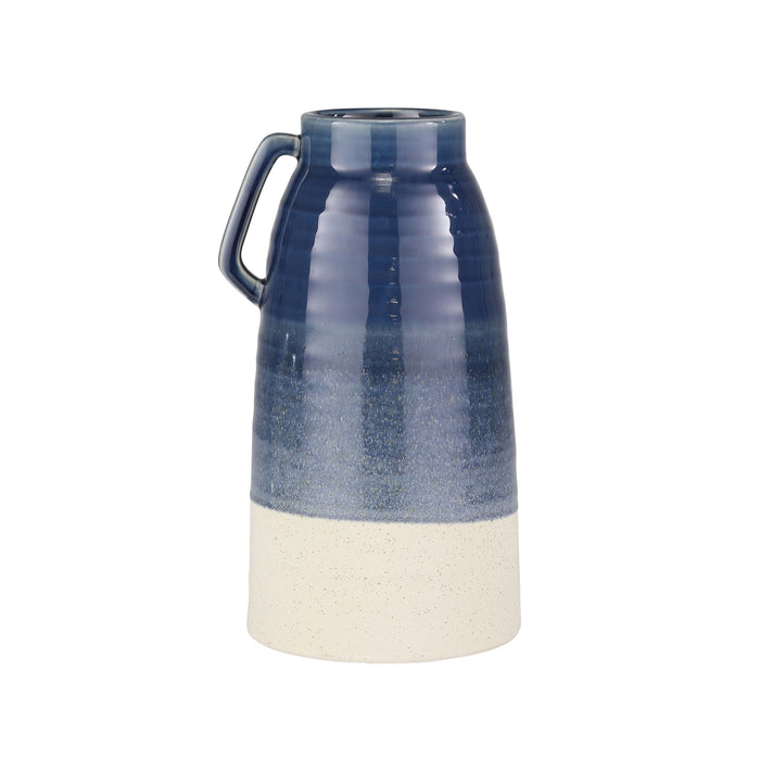 Ceramic Handled Vase, 12.75" Navy