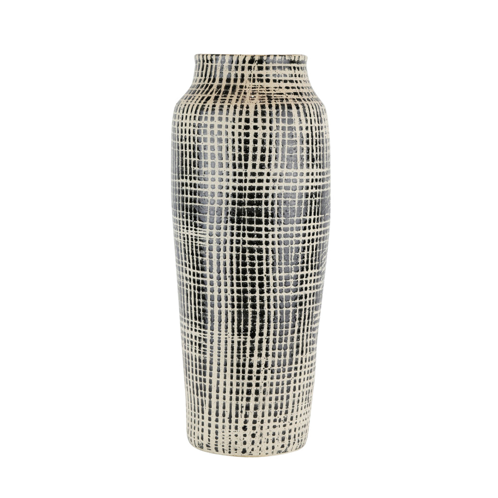 Ceramic Vase, 18.75" Black/Beige Mesh Design - ReeceFurniture.com