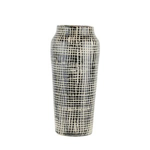 Ceramic Vase, 15.5" Black/Beige Mesh Design - ReeceFurniture.com
