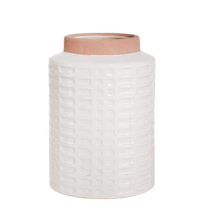Ceramic 9.25" Rimmed Vase,  White - ReeceFurniture.com