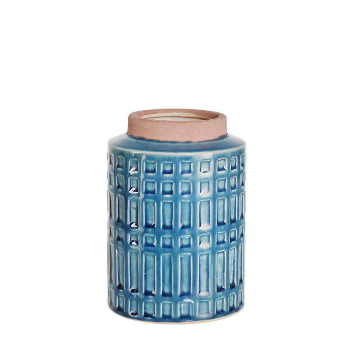 Ceramic 7" Rimmed Vase, Blue