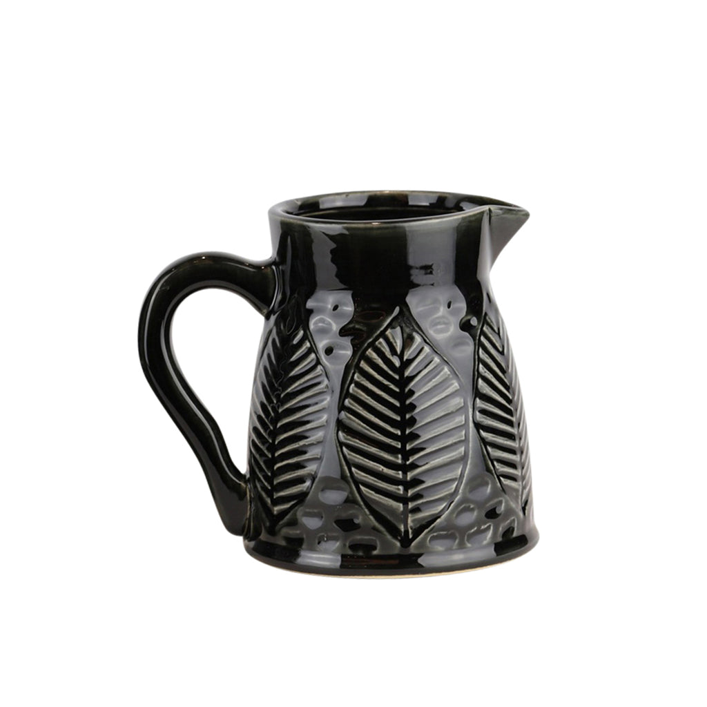 Ceramic 6" Leaf Design Pitcher,  Black - ReeceFurniture.com
