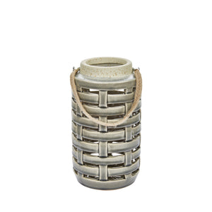 Ceramic Lattice Weave Lantern , 8",Gray - ReeceFurniture.com