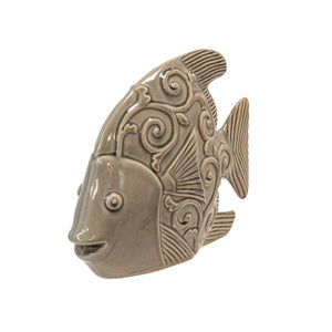 Ceramic Fish Decor 12.25", Gray Green - ReeceFurniture.com