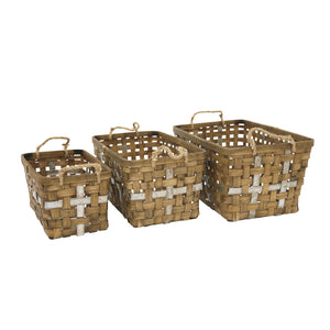 S/3 Woven Rectangular Baskets,Brown - ReeceFurniture.com