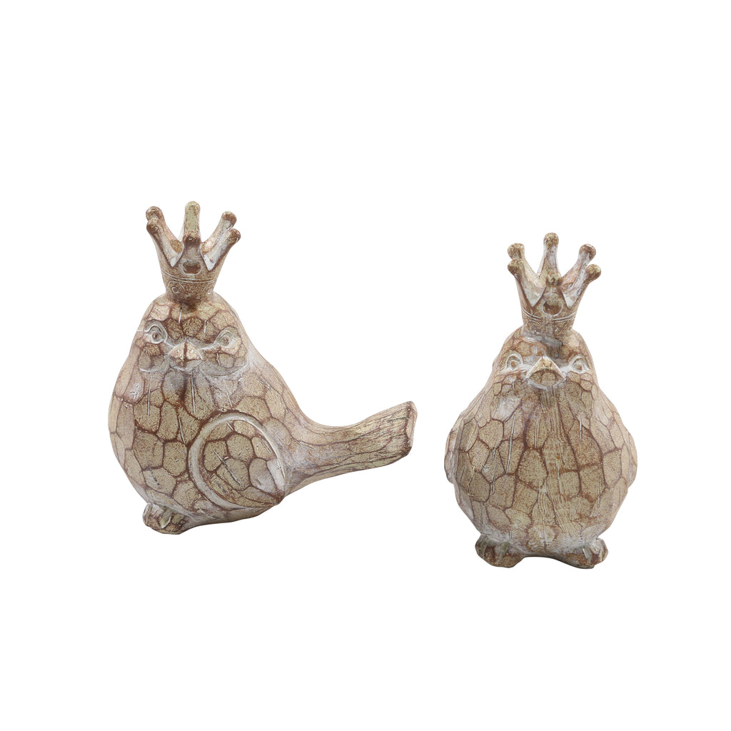 S/2 Resin Birds W/Crowns, Brown - ReeceFurniture.com