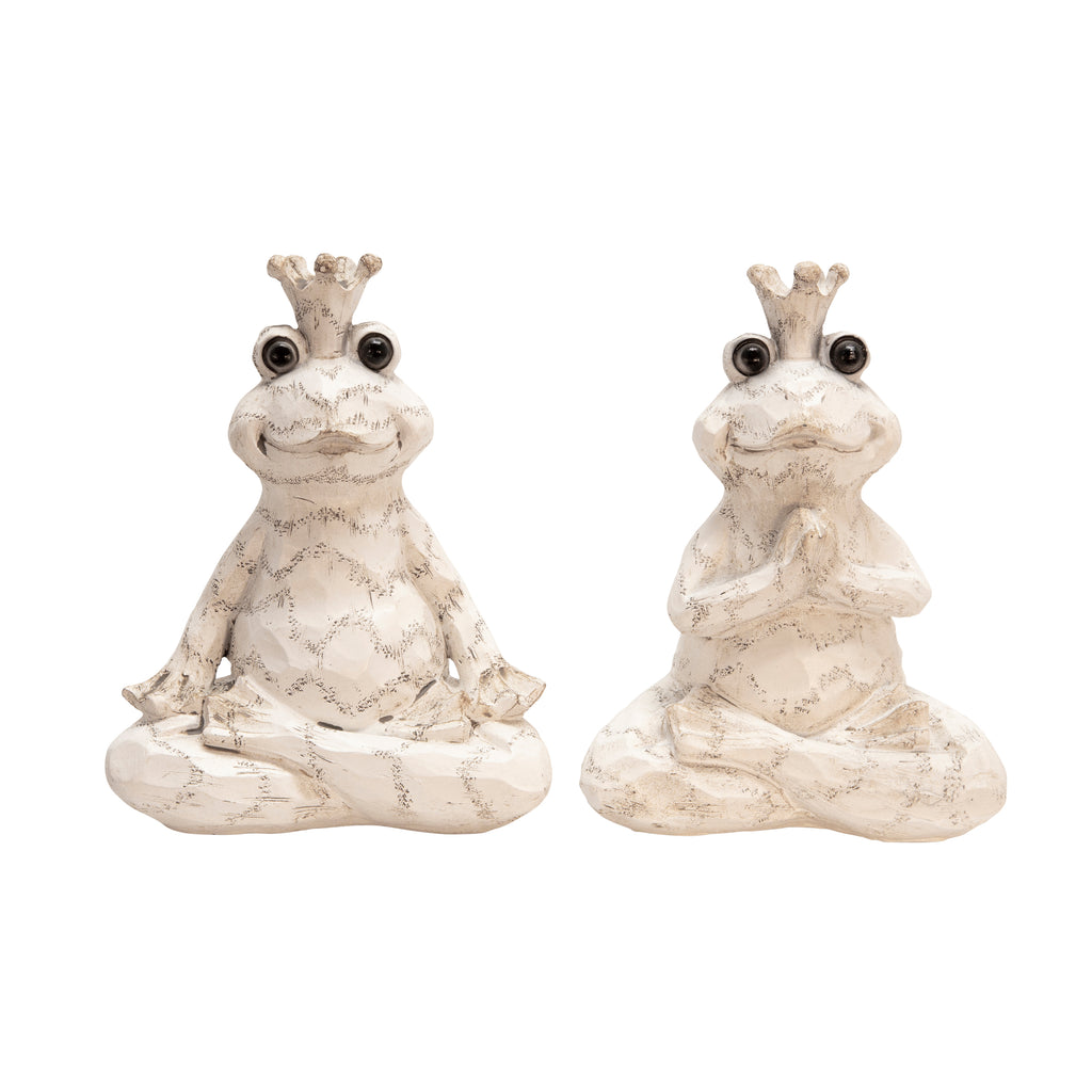 S/2 Resin Yoga Frogs 6.75", Cream - ReeceFurniture.com