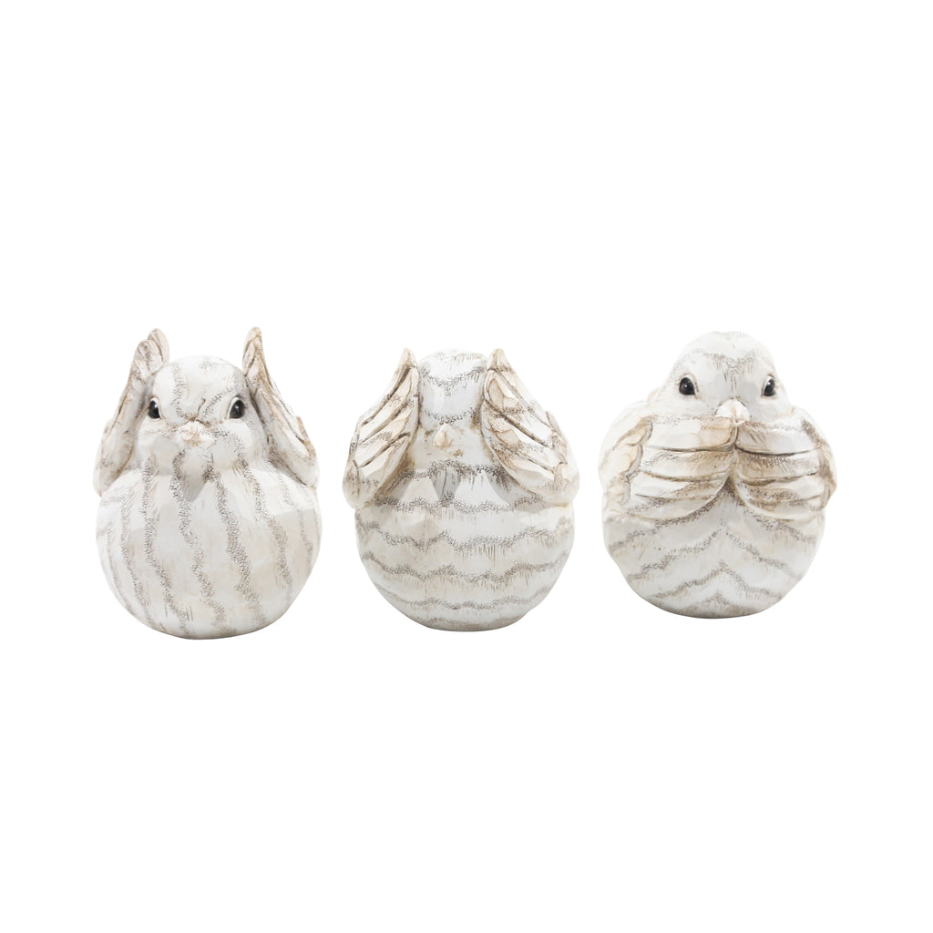 S/3 Resin Decorative Birds 6",Cream - ReeceFurniture.com