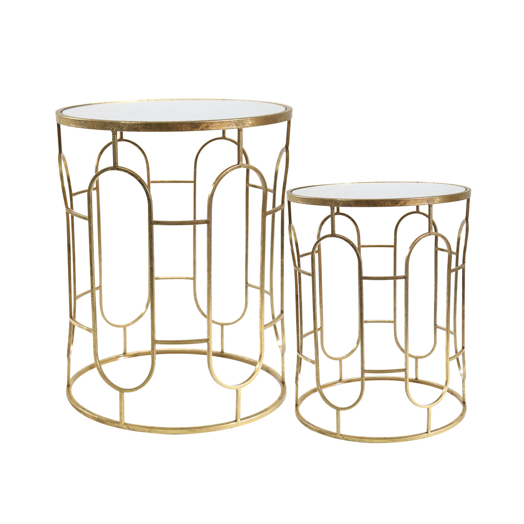 S/2 Mirrored Round Accent Tables 24/20" Gold - ReeceFurniture.com
