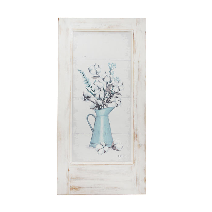 Tin Painted Floral Wall Art, Wooden Frame