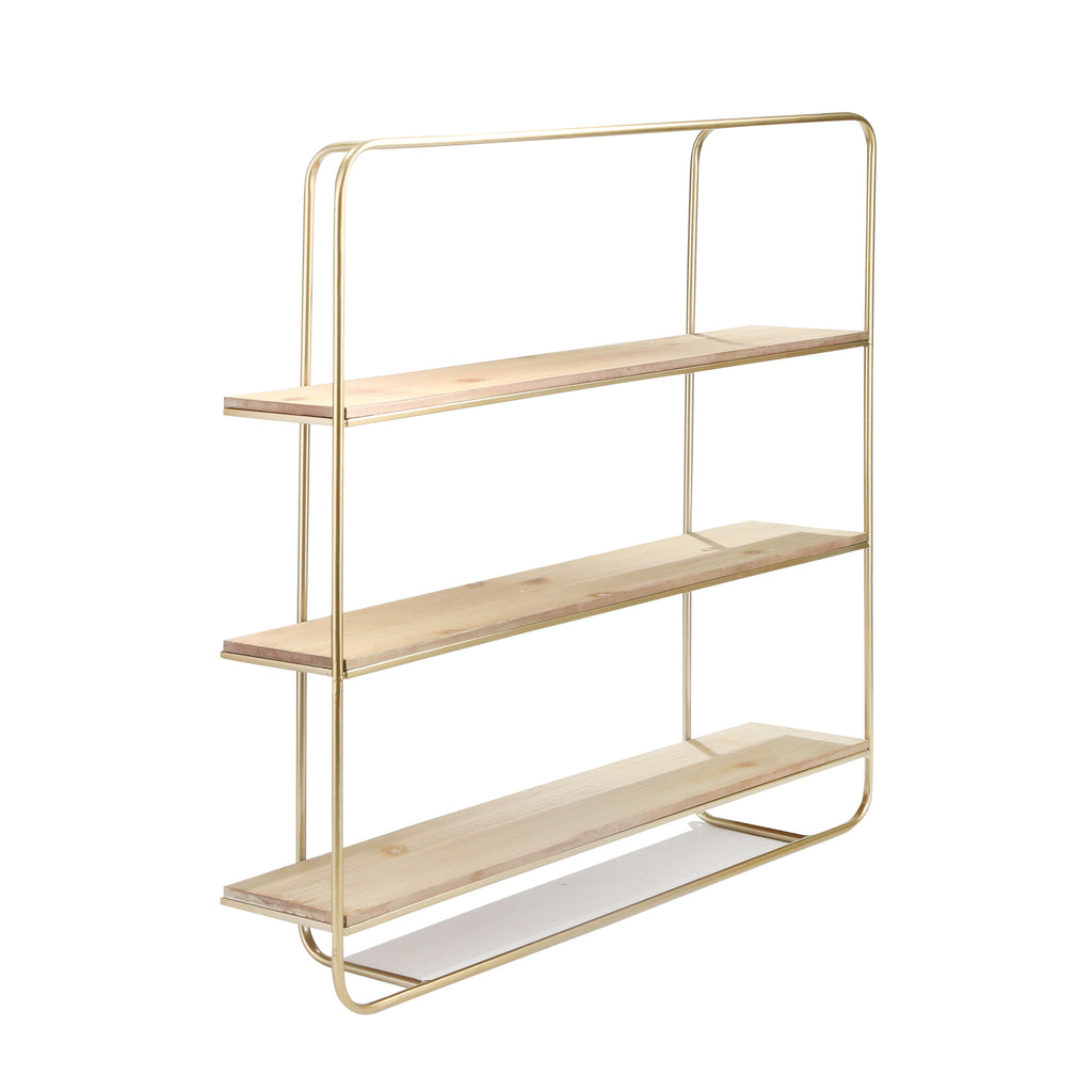 Metal / Wood 3 Tier Wall Shelf, Gold - ReeceFurniture.com