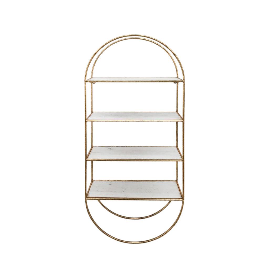 Metal / Wood35.5" 4 Tier Wallshelf, White/Gold - ReeceFurniture.com