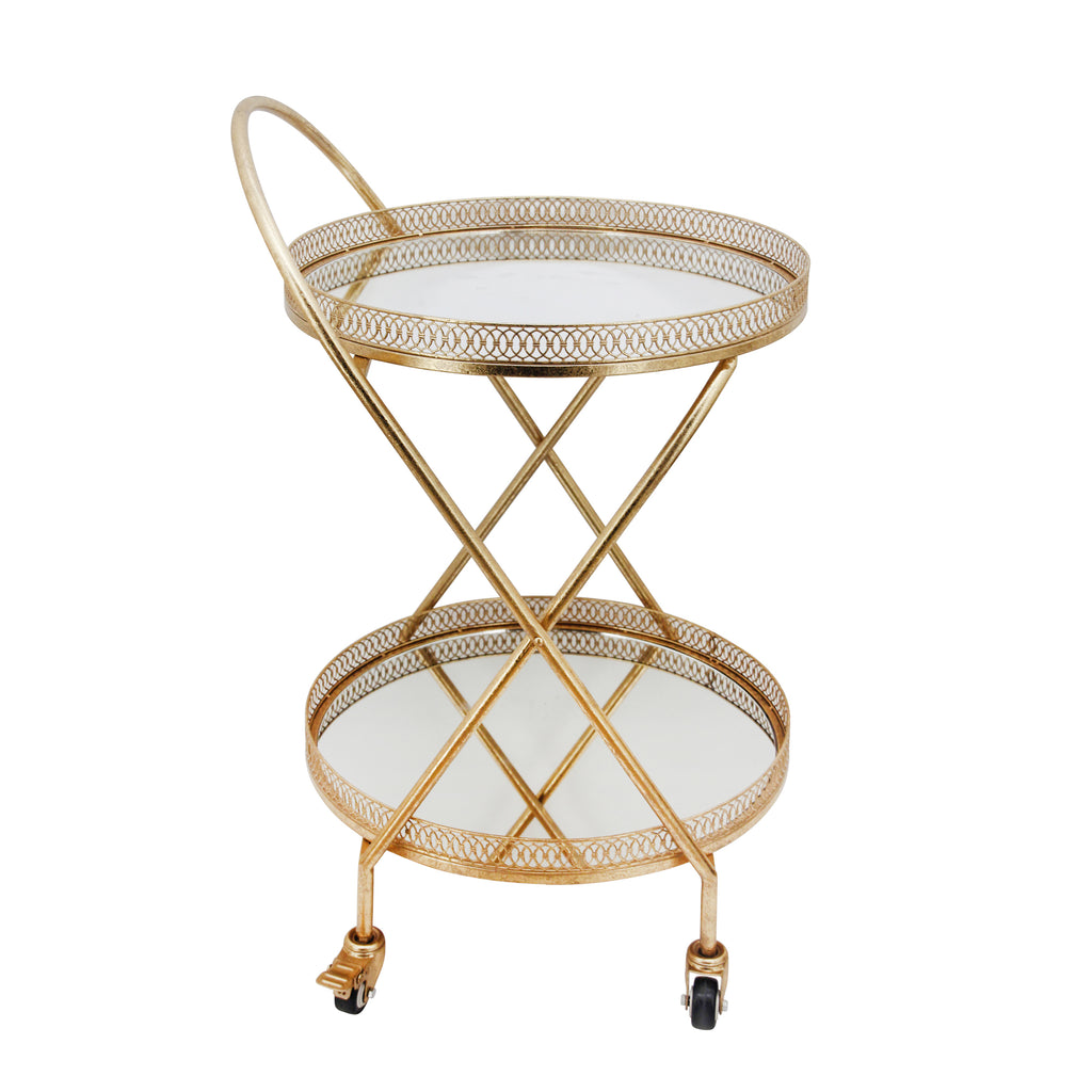 Metal 2 Tier Lattice Bar Cart,Gold - Kd - ReeceFurniture.com