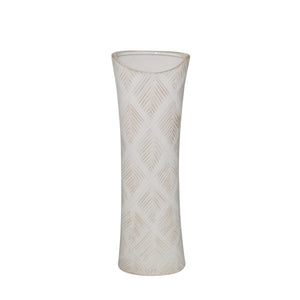 Ceramic 11.5" Pine Needle Vase, White - ReeceFurniture.com