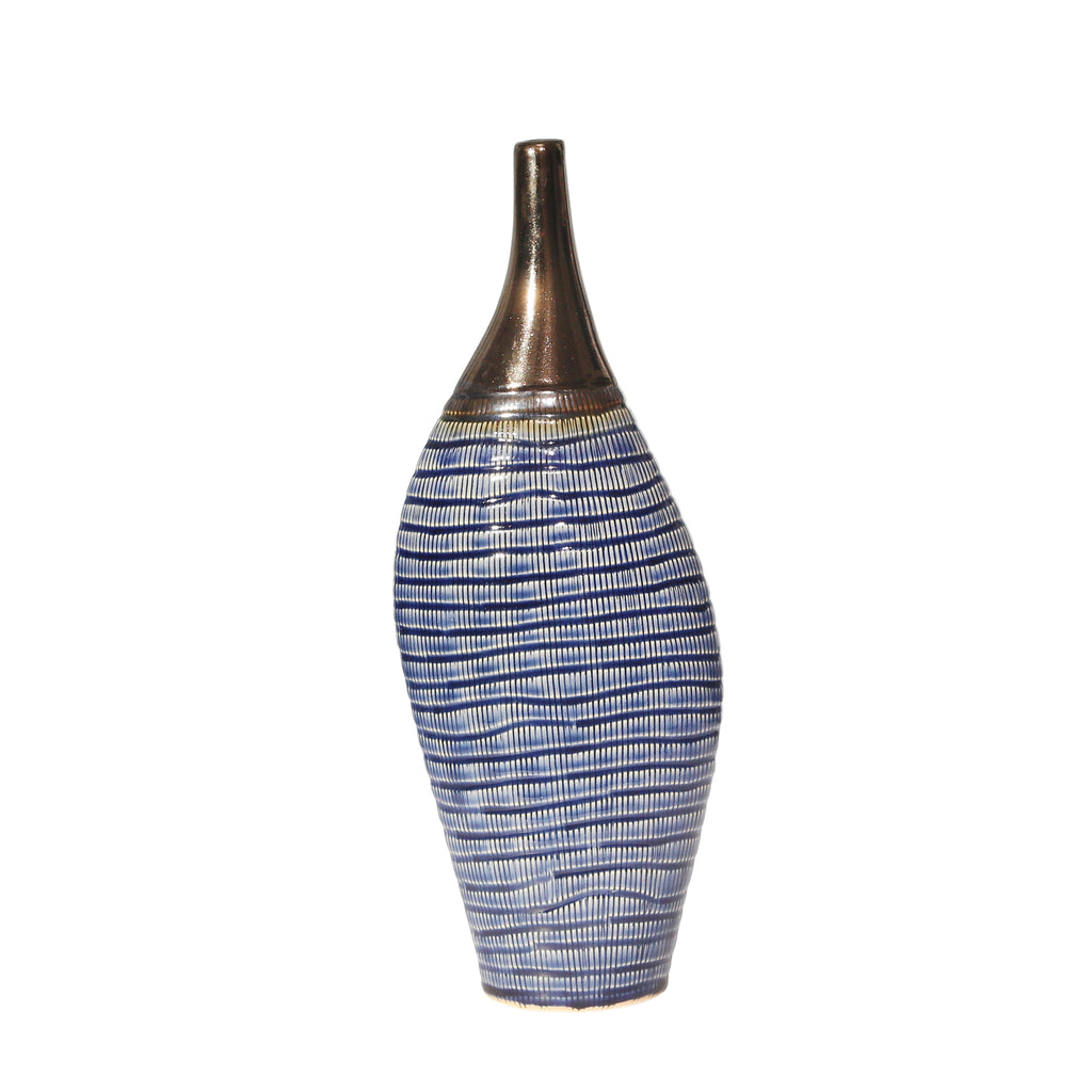 Ceramic 15.75" Narrow Neck Vase, Gold/Blue - ReeceFurniture.com