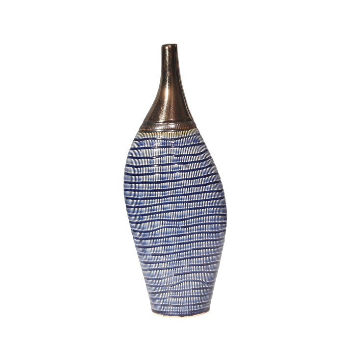 Ceramic 15.75" Narrow Neck Vase, Gold/Blue