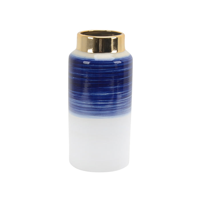 Ceramic 11.5" Vase, Blue/White
