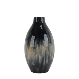 Ceramic 14.5" Vase, Black/Blue Mix - ReeceFurniture.com