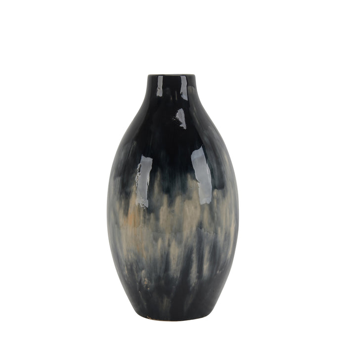 Ceramic 14.5" Vase, Black/Blue Mix