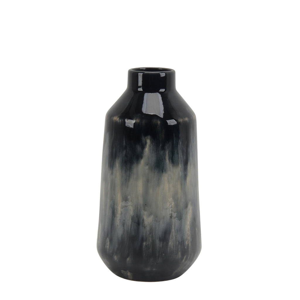 Ceramic 15.5" Vase, Black/Blue Mix - ReeceFurniture.com