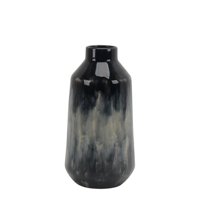Ceramic 15.5" Vase, Black/Blue Mix