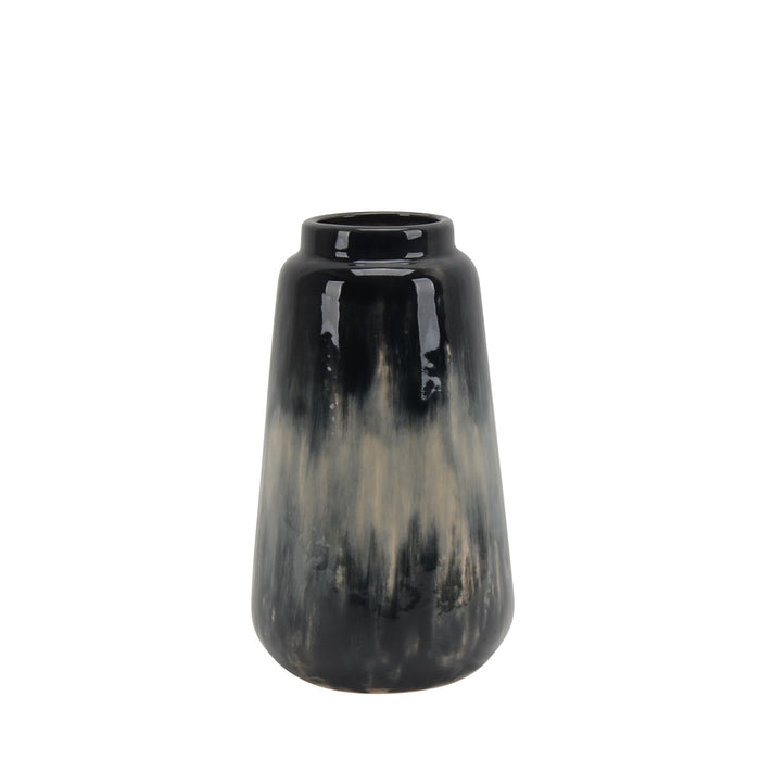 Ceramic 9.5" Vase, Black/Blue  Mix
