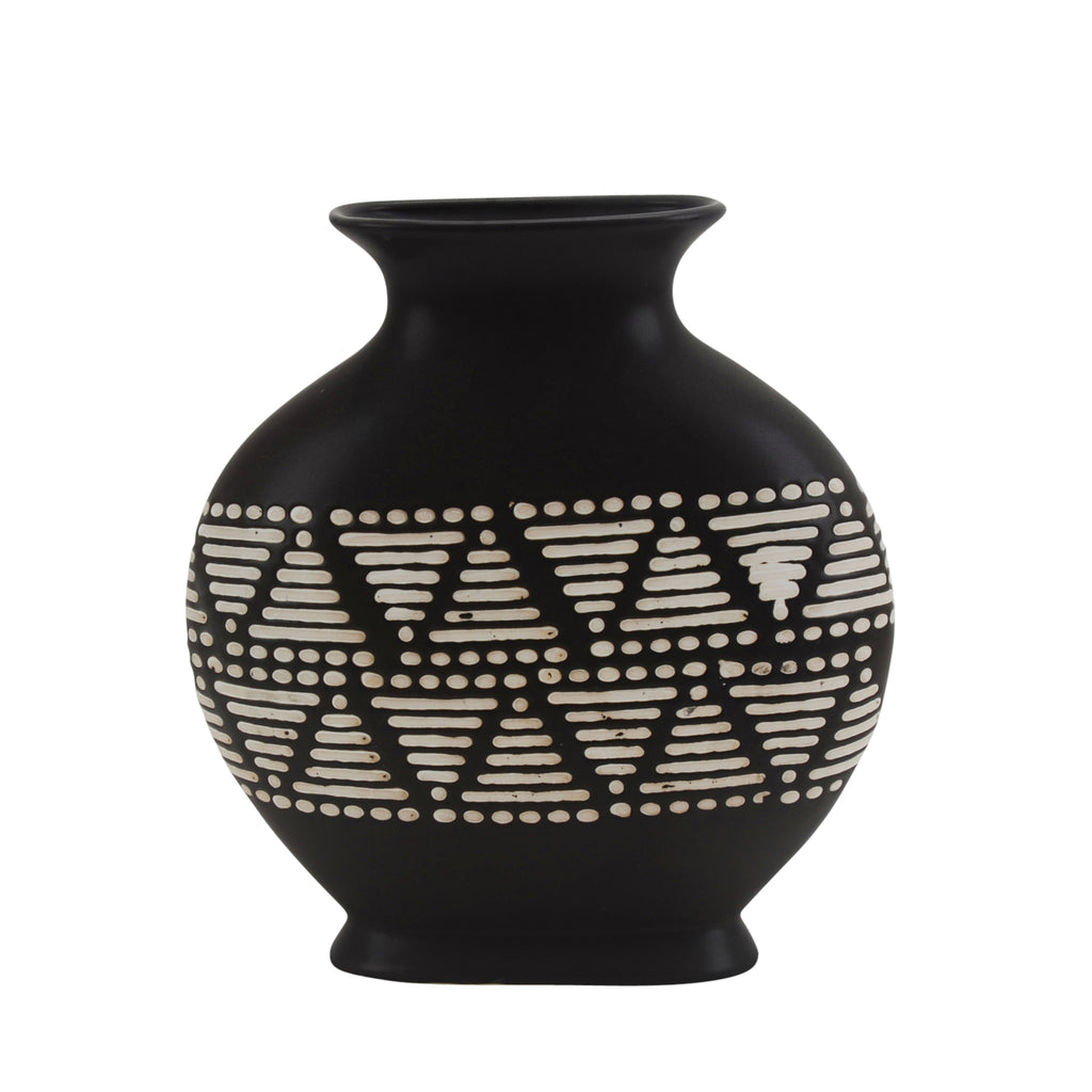 Ceramic 12" Tribal Vase, Brown - ReeceFurniture.com