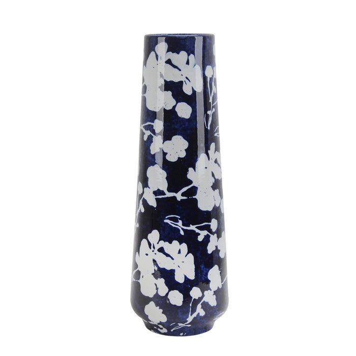 Ceramic 19" Floral Vase, Blue/White