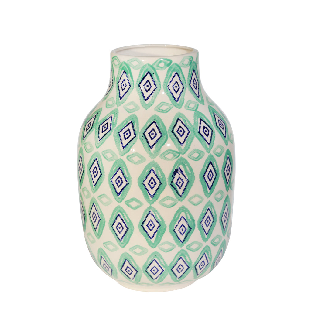 Ceramic 13.25" Vase, Green/White - ReeceFurniture.com