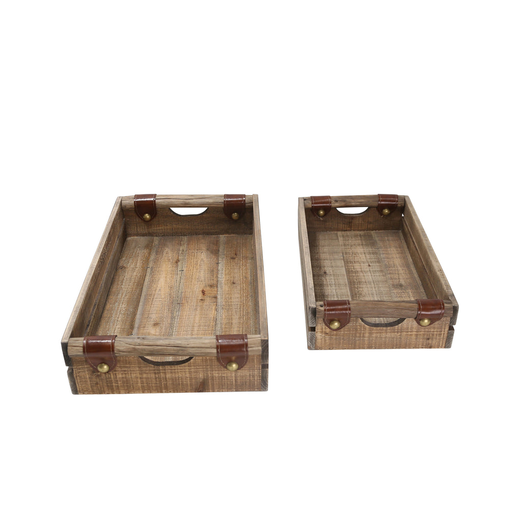 S/2 Wood Trays, Brown - ReeceFurniture.com