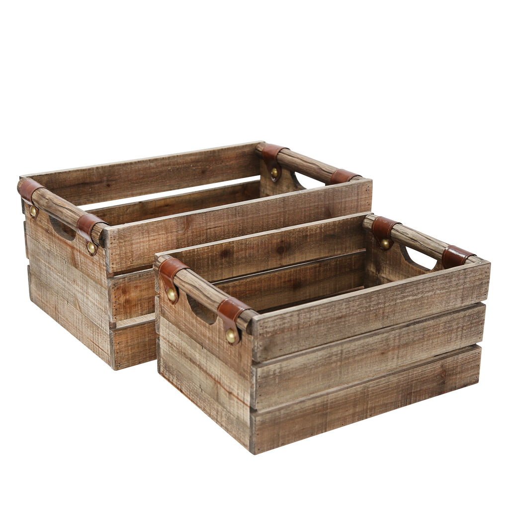 S/2 Wood Boxes, Brown - ReeceFurniture.com