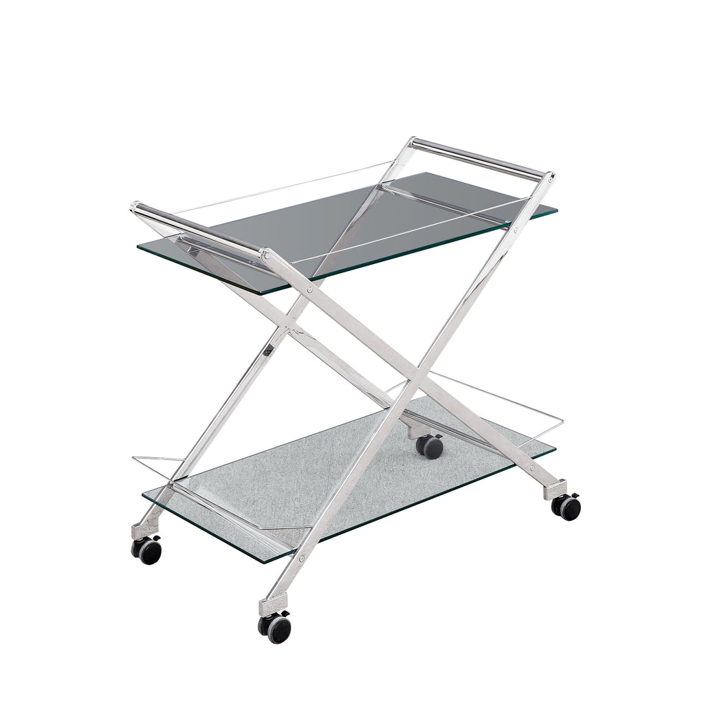 Two Tier 31" Rolling Bar Cart,Silver - ReeceFurniture.com