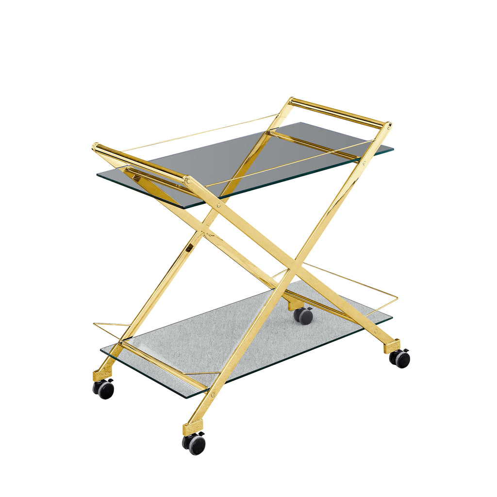 Two Tier 31" Rolling Bar Cart,Gold - ReeceFurniture.com