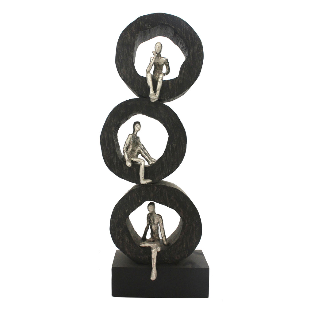 Mango Wood / Aluminum 22.5" 3Sitting Figurines, Silver - ReeceFurniture.com