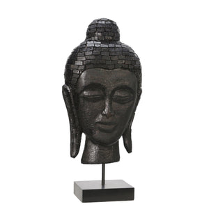 Mango Wood17" Buddha Mask On Stand, Black - ReeceFurniture.com